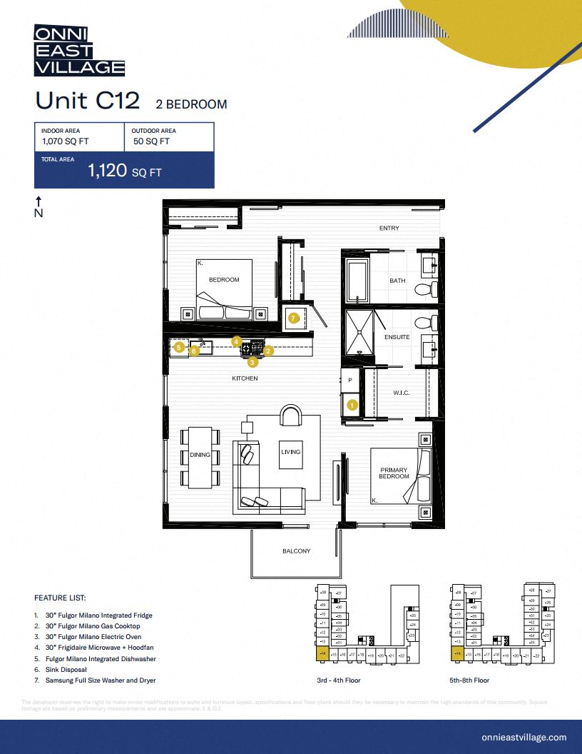 Floor plan for 2 beds, 2 baths, 1070 sqft